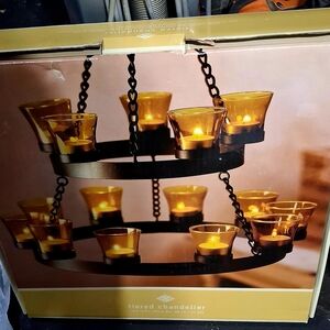 Amber Glass Tiered Chandelier